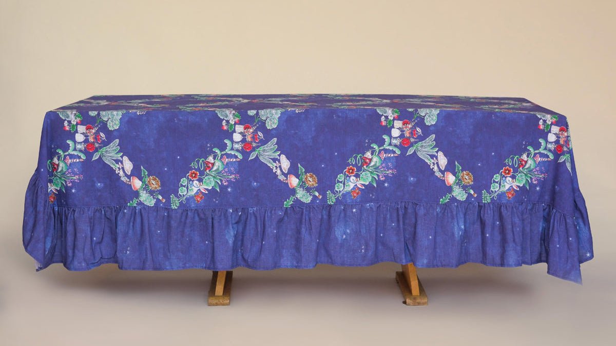 Hedgerow Cross Organic Cotton Tablecloth - Blue - Forivor