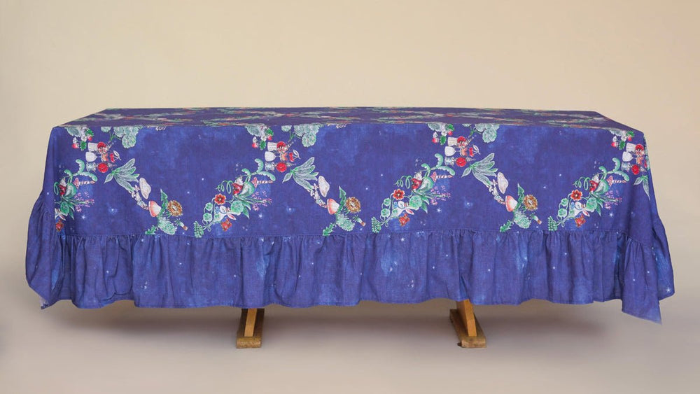 Hedgerow Cross Organic Cotton Tablecloth - Blue - Forivor