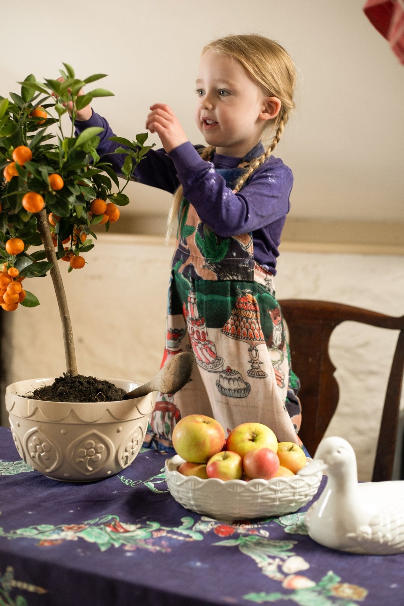 Hedgerow Cross - Organic Cotton Tablecloth - Blue - Forivor