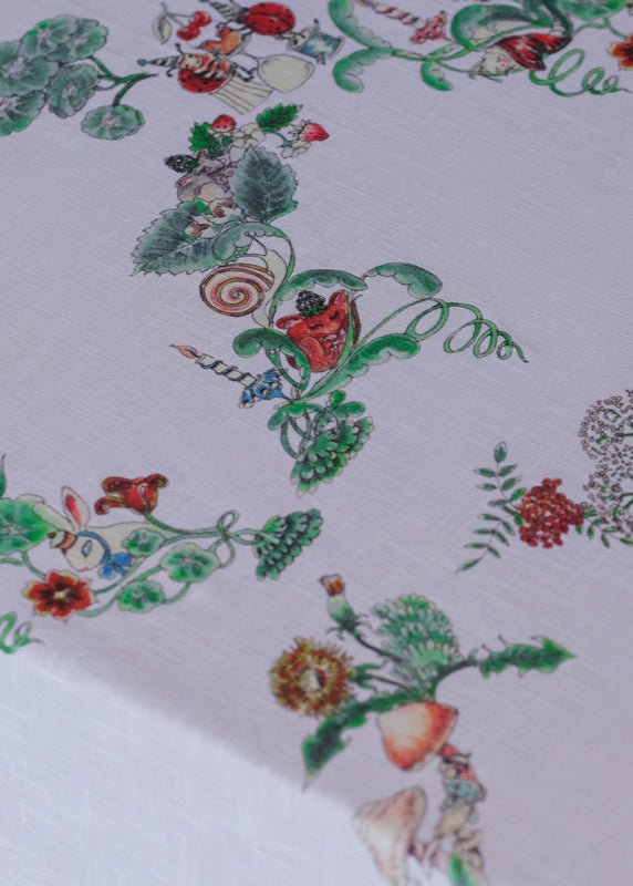 Hedgerow Cross Organic Cotton Tablecloth - White - Forivor