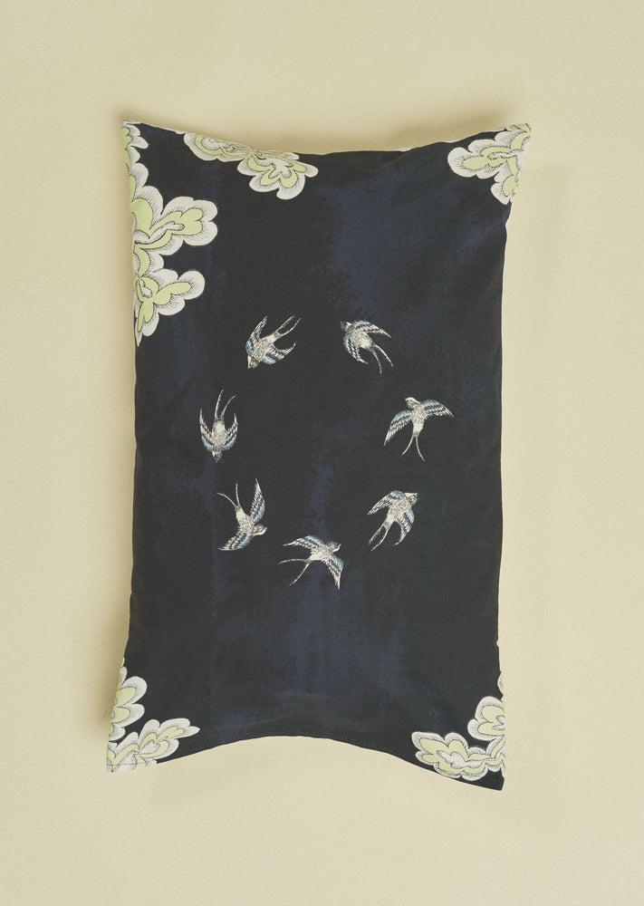 
            
                Load image into Gallery viewer, Hand illustrated blue pillow slip featuring swifts. 
            
        
