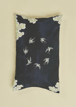 Hand illustrated blue pillow slip featuring swifts. 